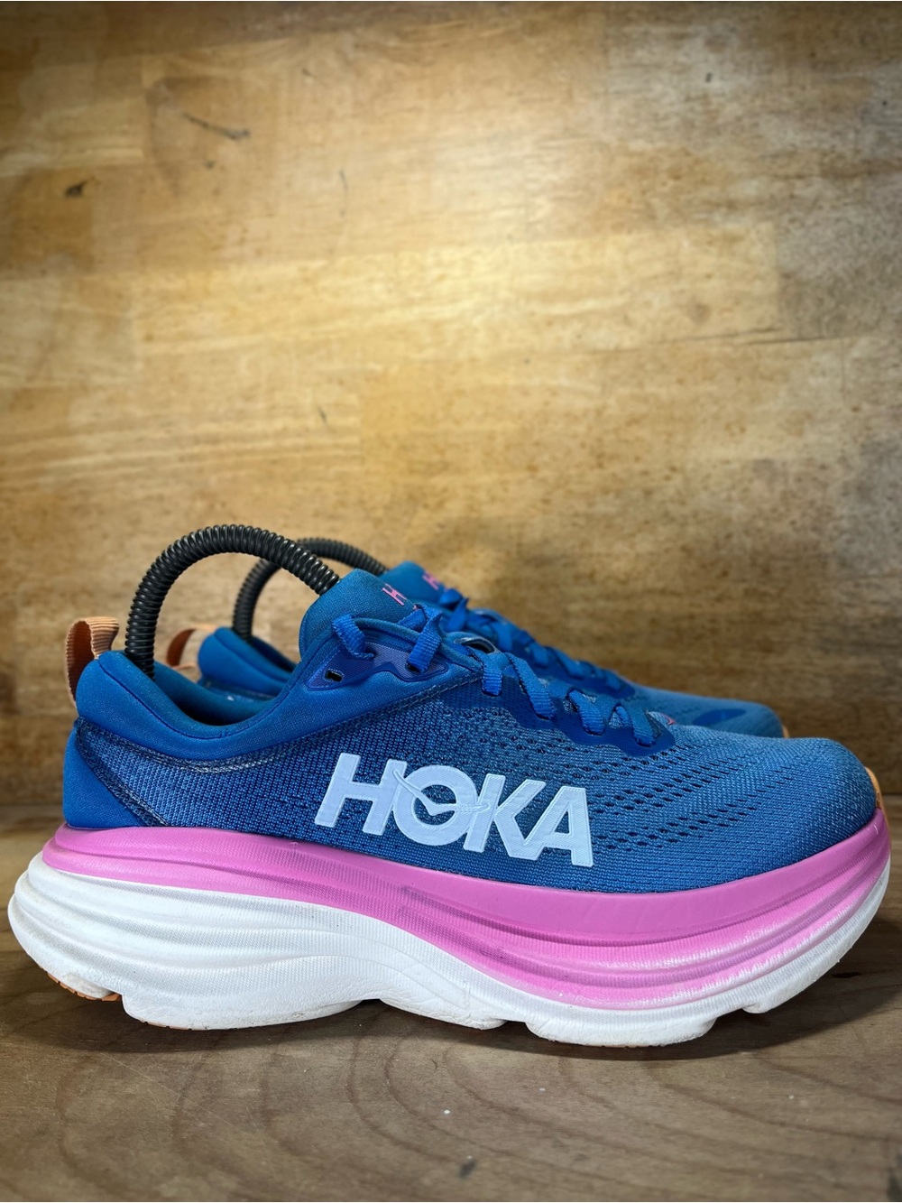 Hoka One One Bondi 8 REFLECTIVE Womens Size 6.5 Running Shoes Sneakers Blue Pink